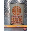 Image 2 : OIL TIN: LUBRIPLATE SUPER HDS MOTOR OIL (FULL)  (5-1/2"H x 4"Dia) (SEE PICS!)
