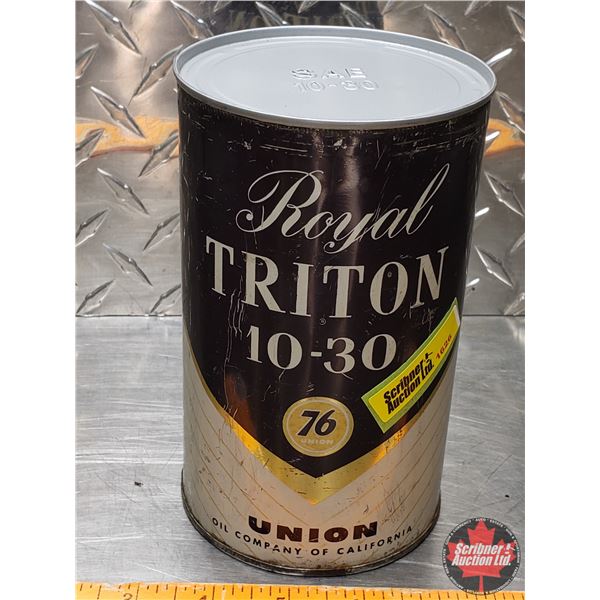 OIL TIN: ROYAL TRITON 10-30 UNION 76  (6-1/2"H x 4"Dia) (SEE PICS!)