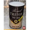 Image 1 : OIL TIN: ROYAL TRITON 10-30 UNION 76  (6-1/2"H x 4"Dia) (SEE PICS!)