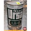 Image 1 : OIL TIN: TEXACO URSA LA-3 MOTOR OIL  (6-1/2"H x 4"Dia) (SEE PICS!)