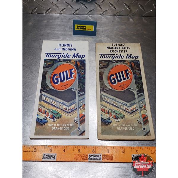 MAPS (2): GULF (Illinois and Indiana) & (Buffalo Niagara Falls Rochester) (9" x 4") (SEE PICS!)