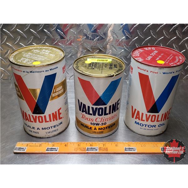 OIL TINS (3): VALVOLINE - Variety (2 Cardboard & 1 Tin) (Largest ~ Tin 6-1/2"H x 4"Dia) (SEE PICS!)