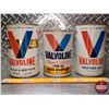 Image 2 : OIL TINS (3): VALVOLINE - Variety (2 Cardboard & 1 Tin) (Largest ~ Tin 6-1/2"H x 4"Dia) (SEE PICS!)