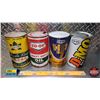 Image 1 : OIL TINS (4): CO-OP - Variety (6-1/2"H x 4"Dia) (SEE PICS!)