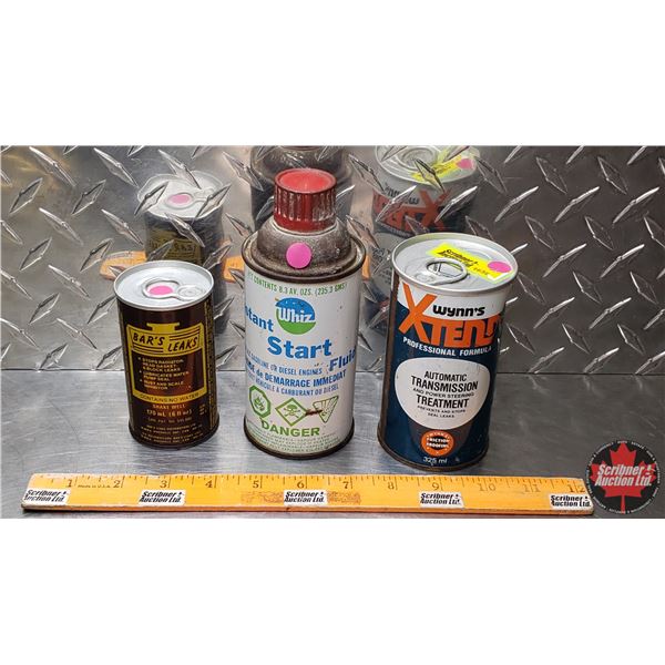 Variety Tins (3): Bar's Leaks (FULL) ; Whiz Instant Start Fluid (Empty) & Wynn's XTen (FULL) (SEE PI