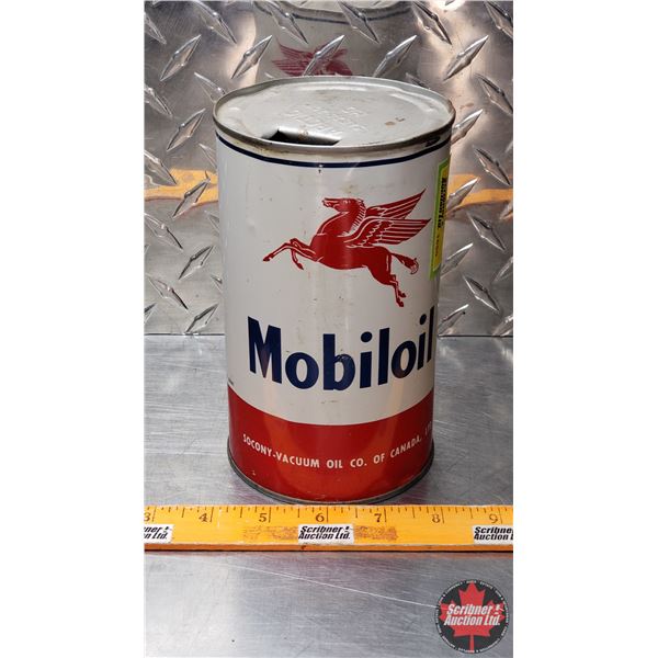 OIL TIN : Mobiloil (6-1/2"H x 4"Dia) (SEE PICS!)