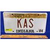 Image 1 : Lic Plate : Indiana 84 Hoosier State (Personalized "KAS") (SEE PICS!)