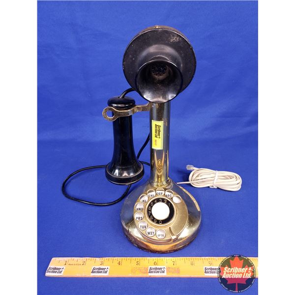 Brass / Black Candlestick Rotary Phone with Modern Phone Cord (12"H) (SEE PICS!)