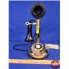 Image 2 : Brass / Black Candlestick Rotary Phone with Modern Phone Cord (12"H) (SEE PICS!)