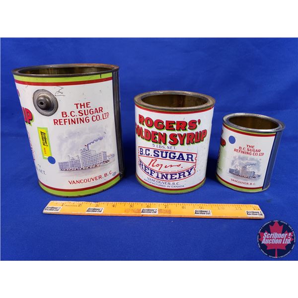 Rogers' Golden Syrup Tin Trio : (10LB ; 5LB ; 2LB) (Tallest Measures 7-1/2"H x 6"Dia) (SEE PICS!)