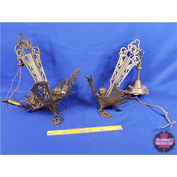 Brass Light Fixtures (2) (19-1/2"H) (SEE PICS!)