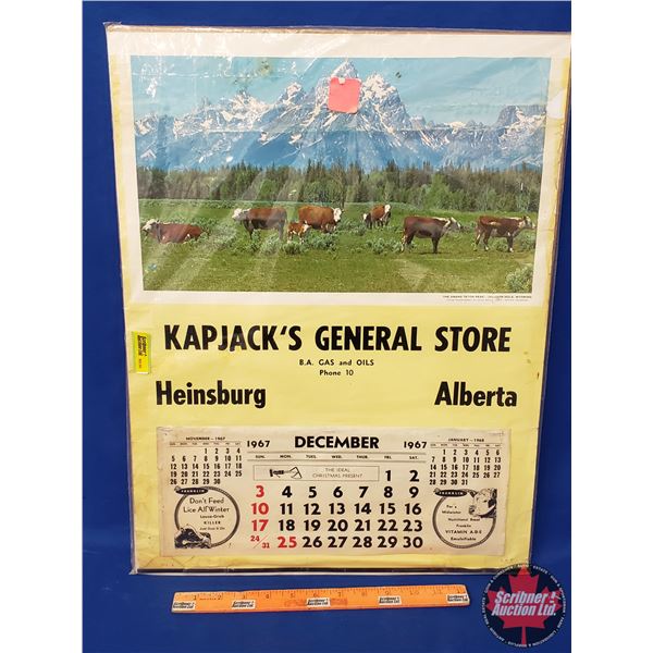 "Kapjack's General Store" Advertising Calendar Dec 1967 (22-1/4" 17-1/4"W) (SEE PICS!)