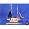Image 3 : Ceramic Pink Nautical Ship Lamp / Chrome Sails (Electric) (Mid Century) (14-1/2"H x 16"W) (SEE PICS!