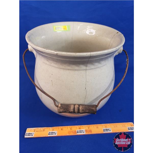 Stoneware Crock Chamber Pail (9-1/2"H x 9-1/2"Dia) (Note: Crack) (SEE PICS!)