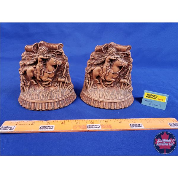 Wagon Trail / Native Horseman Bookends (Wood) (5"H x 5"W x 2"D) (SEE PICS!)