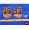 Image 1 : Wagon Trail / Native Horseman Bookends (Wood) (5"H x 5"W x 2"D) (SEE PICS!)