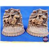 Image 2 : Wagon Trail / Native Horseman Bookends (Wood) (5"H x 5"W x 2"D) (SEE PICS!)