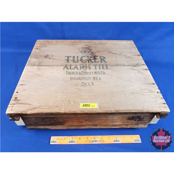 TUCKER ALARM TILL (Tucker & Dorsey Mfg. Co. Indianapolis U.S.A. 503) (5"H x 20"W x 18"D) (SEE PICS!)
