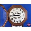 Image 2 : Forestville Wall Clock "MURPHY'S JEWELLERS" with Ad Insert "Ye Olde Bank Kitscoty" (Batt Op) (22"H x