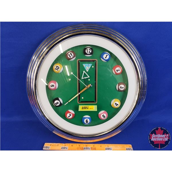 Round Wall Clock : Billiards/Pool Theme (Batt Op) (17"Dia) (SEE PICS!)