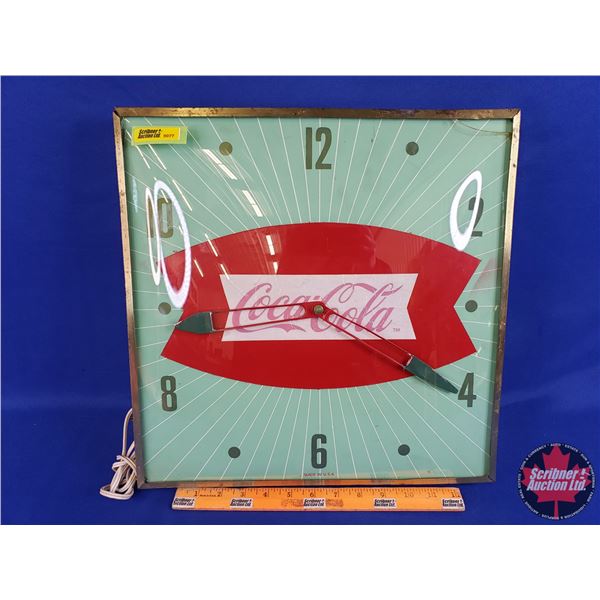 Coca-Cola "Fishtail" Electric Wall Clock (Convex Glass) (15-1/4"H x 15-1/4"W) (Note: Minor Glass dam