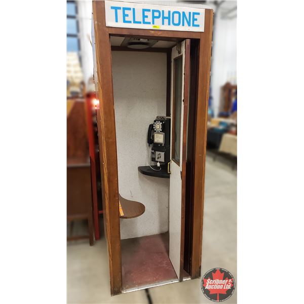 TELEPHONE Booth with Pay Phone & Seat / Bi-Fold Door (Tag "Wavell Showcase & Fixture Co. Longbeach C