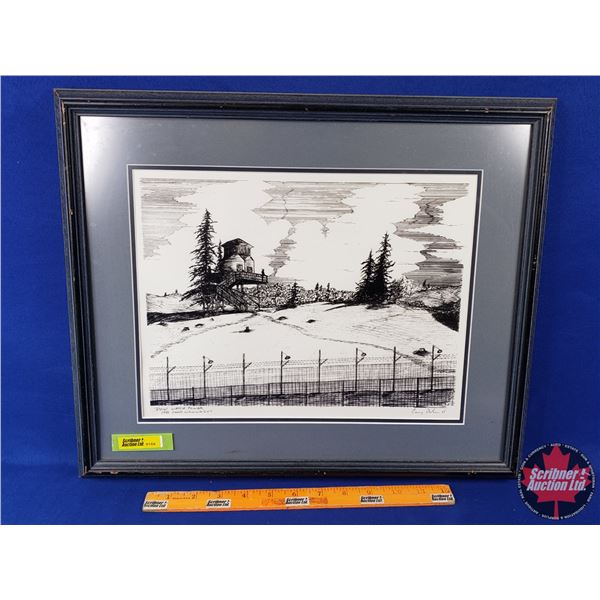 Framed Print/Art : POW Watch Tower ~ CFB Camp Wainwright (Artist Signed '65 : Possibly Carey Baker i