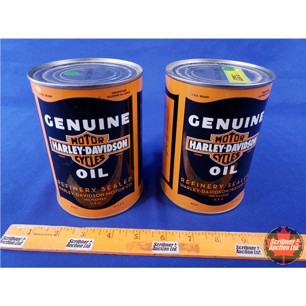 OIL TINS (2): Harley-Davidson GENUINE OIL Genuine SAE20W-50 (Both FULL) (5-1/2"H x 4"Dia) (SEE PICS!