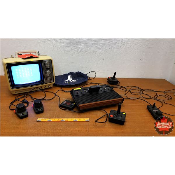 ATARI 2600 System with 9" TOSHIBA TV : c/w 2 Paddles, 3 Joy Sticks & 2 Game Cartridges (Space Invade