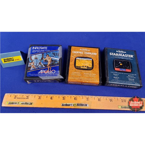 ATARI Game Cartridges (3): INFILTRATE APOLLO & CHOPPER COMMAND & STARMASTER (SEE PICS!)