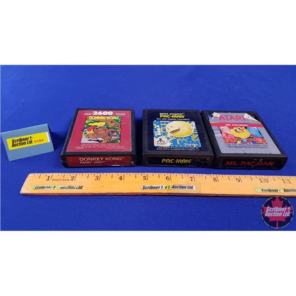 ATARI Game Cartridges (3): DONKEY KONG & PAC-MAN & MS. PACMAN (SEE PICS!)