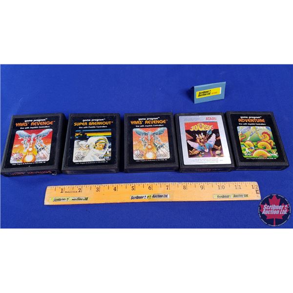 ATARI Game Cartridges (5): YARS' REVENGE ; SUPER BREAKOUT ; YARS' REVENGE ; JOUSE ; ADVENTURE (SEE P