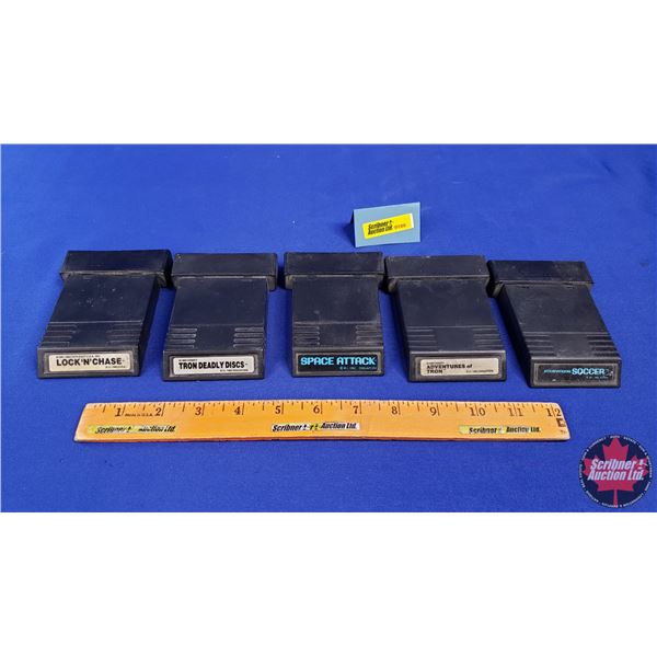 ATARI Game Cartridges (5): LOCK N' CHASE ; TRON DEADLY DISCS ; SPACE ATTACK ; ADVENTURES OF TRON ; I