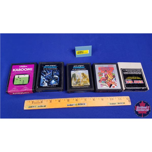 ATARI Game Cartridges (5): KABOOM! ; ASTEROIDS ; DEFENDER ; CRYSTAL CASTLES; DONKEY KONG (SEE PICS!)