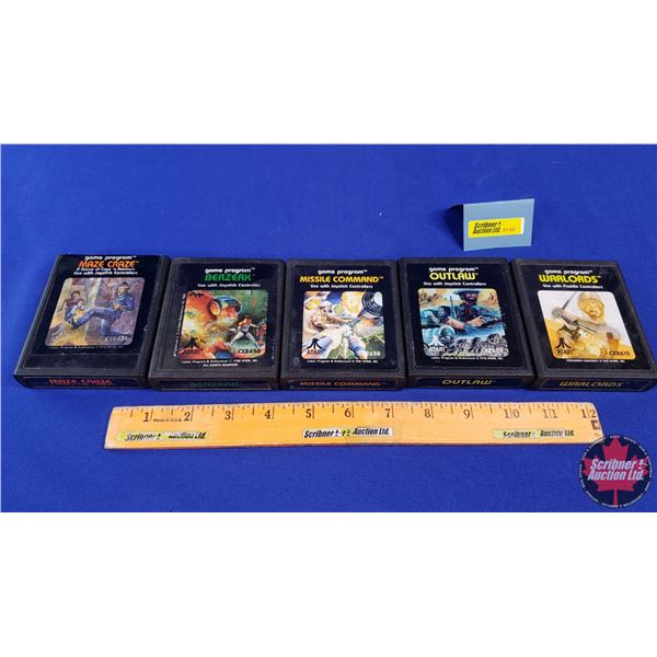 ATARI Game Cartridges (5): NAZE CRAZE ; BERZERK ; MISSILE COMMAND ; OUTLAW ; WARLORDS (SEE PICS!)