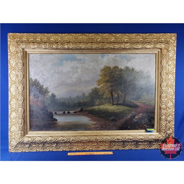 Framed Landscape Painting (Oil on Canvas with Cast Frame) (32-1/2"H x 46-1/4"W) (SEE PICS!)