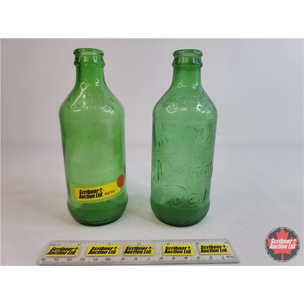 Mountain Dew Bottles (2) (Note: One Embossed and the other would have had a Paper Label) (6"H) (SEE 