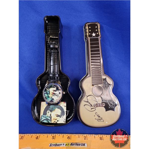 Elvis Wrist Watch : 30th Anniversary 1977-2007 w/Guitar Tin Case (Tin Measures : 7-3/4"H x 3"W) (SEE