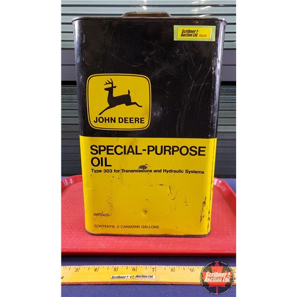 OIL TIN : JOHN DEERE Special-Purpose Oil (2 Canadian Gallons) (13-1/2"H x 8-1/2"W x 5-1/2"D) (SEE PI