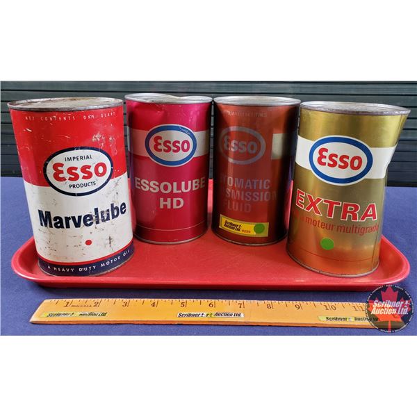 OIL TINS (4): ESSO (3 Are Full) (6-1/2"H x 4"Dia) (SEE PICS!)