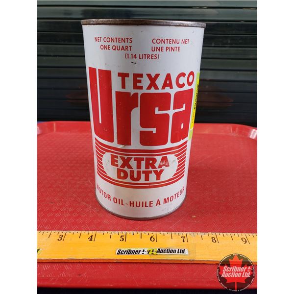 OIL TIN : TEXACO Ursa Extra Duty (FULL) (6-1/2"H x 4"Dia) (SEE PICS!)