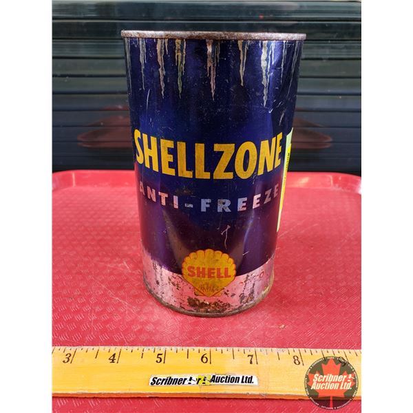 TIN : SHELL - SHELLZONE ANTI-FREEZE (Quart Tin) (FULL) (6-1/2"H x 4"Dia) (SEE PICS!)