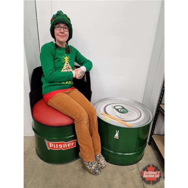 Custom Made "PILSNER" Barrel Table & Chair (Table Measures: 18"H x 23"Dia) (Chair Measures: 32"H x 2