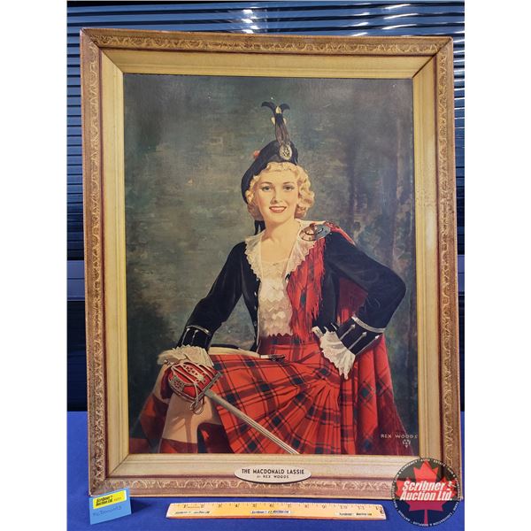 Cardboard Easel Advertising "THE MACDONALD LASSIE by REX WOODS" (28" x 22-1/4"W x 1"D) (SEE PICS!)