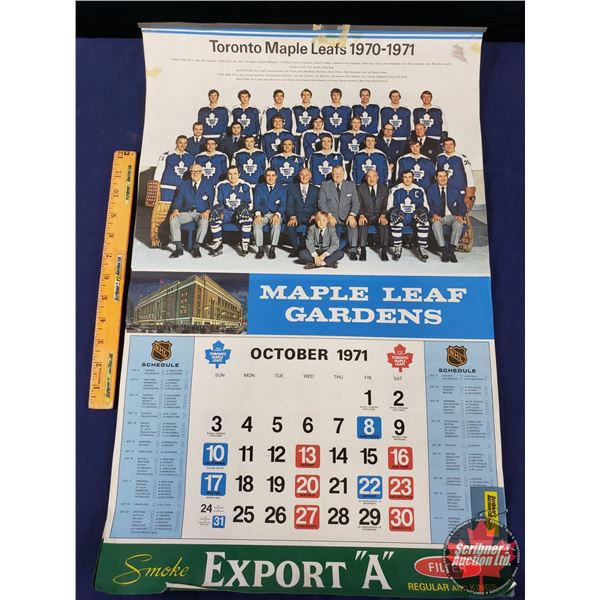 EXPORT "A" : Toronto Maple Leafs 1970-1971 Game Schedule Calendar (Oct 1970 - Apr 1972) (25-1/2"H x 