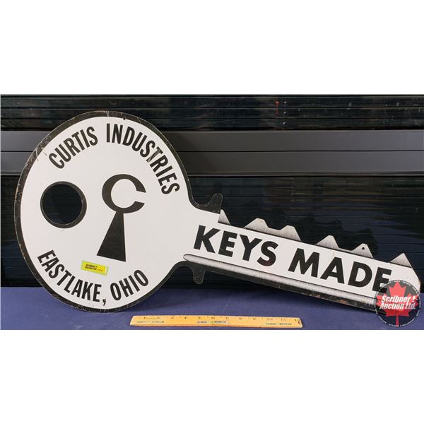 Double Side Metal Sign - Key Shape "CURTIS INDUSTRIES EASTLAKE, OHIO : KEYS MADE" (15"H x 31"W) (SEE