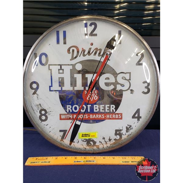 "Drink Hires ROOT BEER" Electric Wall Clock (Convex Glass Front) (Working - Needs to be upright) (15