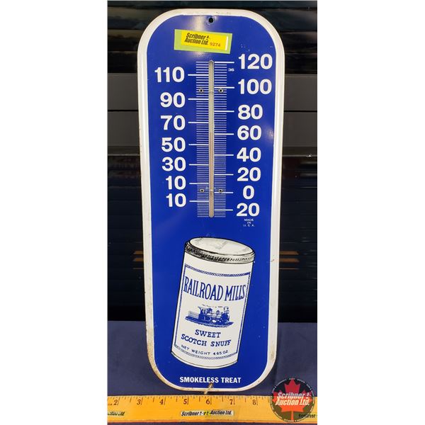 Single Side Metal Thermometer "RAILROAD MILLS" (Newer) (16"H x 5-3/4"W) (SEE PICS!)