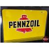 Image 2 : Double Side Tin Sign "PENNZOIL" "ASK FOR IT!" (Stamp 96) (36"H x 24"W) (SEE PICS!)