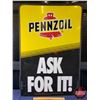 Image 6 : Double Side Tin Sign "PENNZOIL" "ASK FOR IT!" (Stamp 96) (36"H x 24"W) (SEE PICS!)